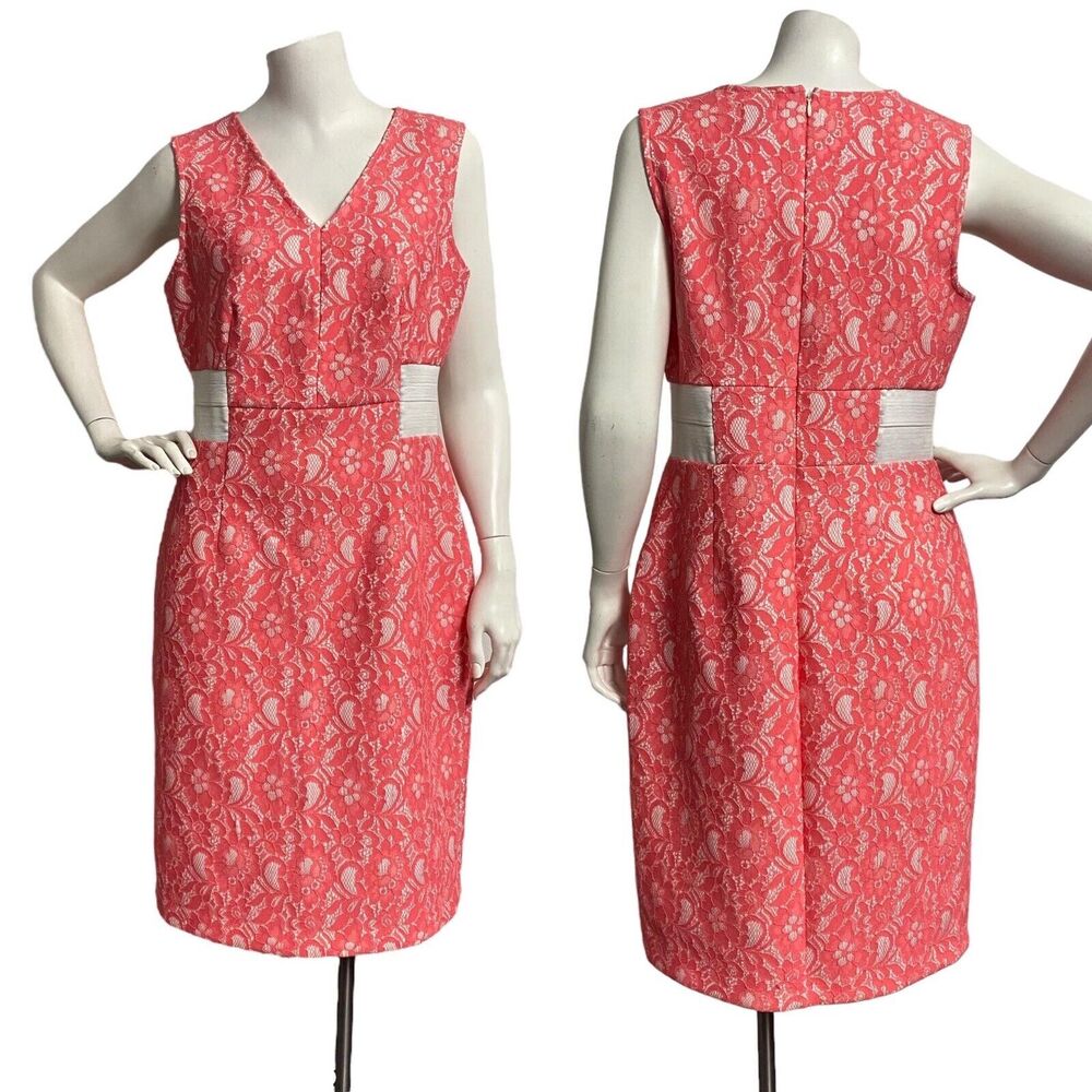Worthington Women's Sleeveless V-neck Pink and White Lace Dress Size 12 Wedding